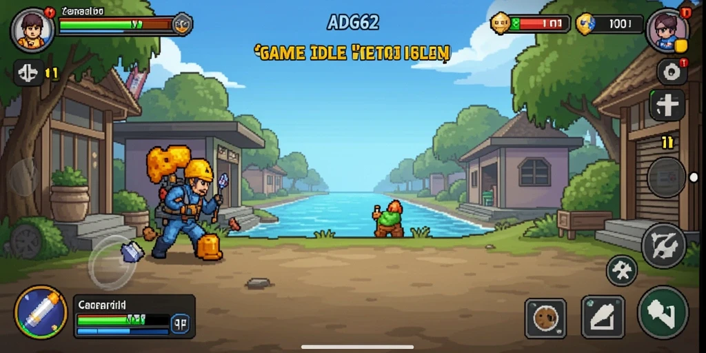 Tampilan gameplay ADG62 yang menawan dan penuh warna saat menjalankan bisnis Idle.