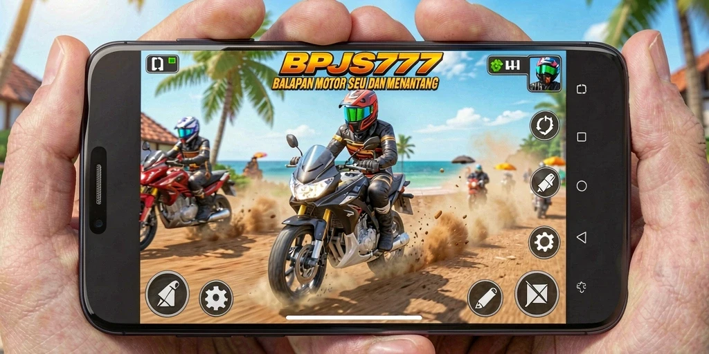 Screenshot gameplay BPJS777 menampilkan aksi balapan motor yang intens.
