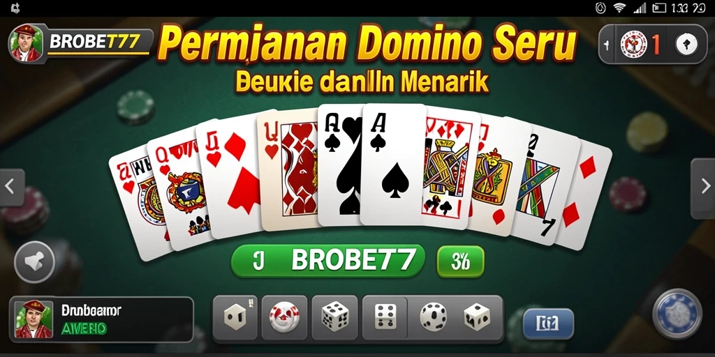 Tampilan gameplay seru dalam BROBET77 dengan suasana permainan Domino.