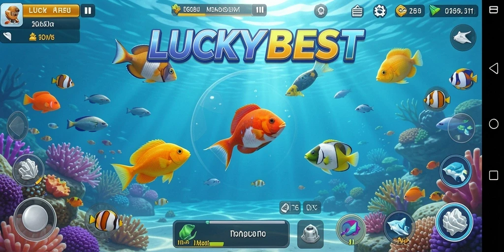 Screenshot LUCKYBEST menampilkan aksi menembak ikan yang seru.