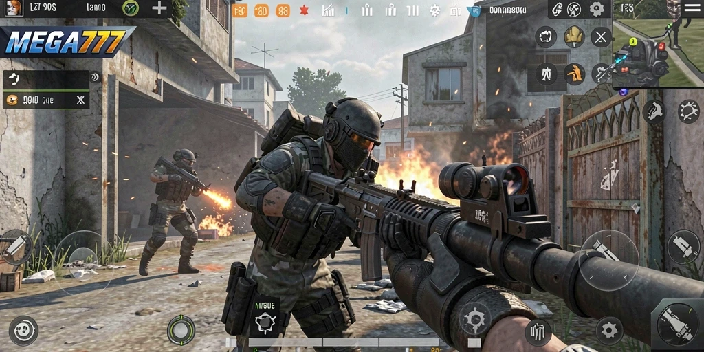 Tampilan seru gameplay MEGA777 dalam action FPS.