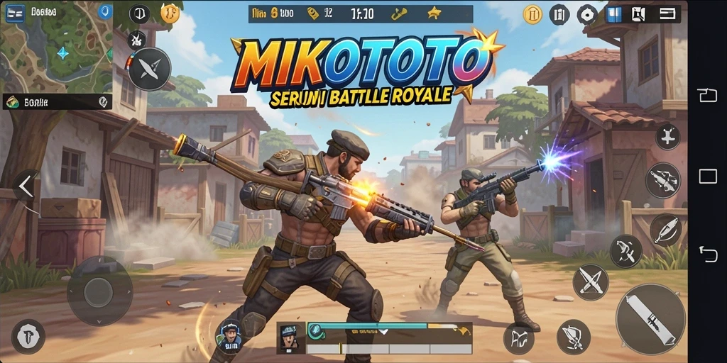 Tampilan aksi intens dalam <strong>MIKOTOTO</strong> yang menggambarkan pertarungan di arena Battle Royale.