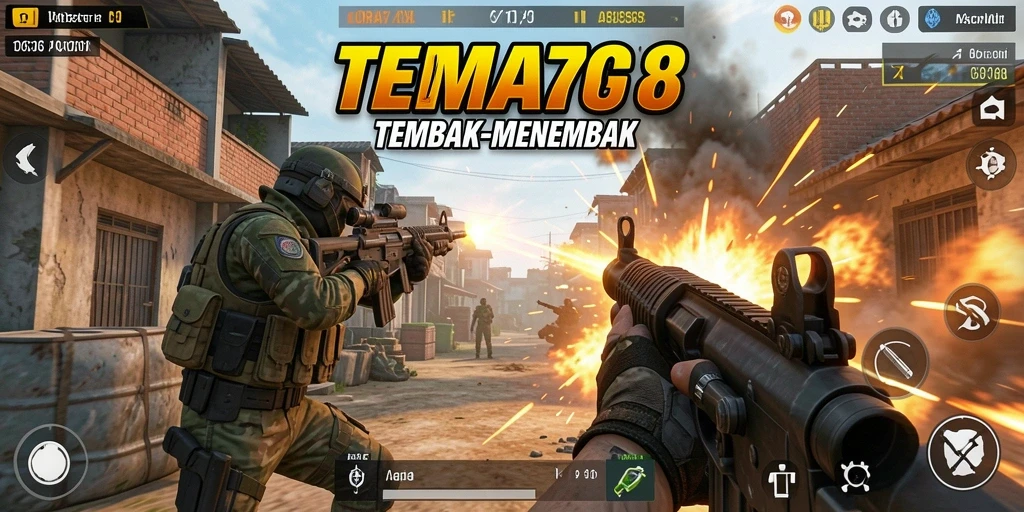 Tampilan gameplay seru dalam ORA78, menunjukkan aksi tembak-menembak.