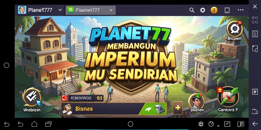 Tampilan gameplay PLANET77 yang menarik dan interaktif dalam membangun bisnis.