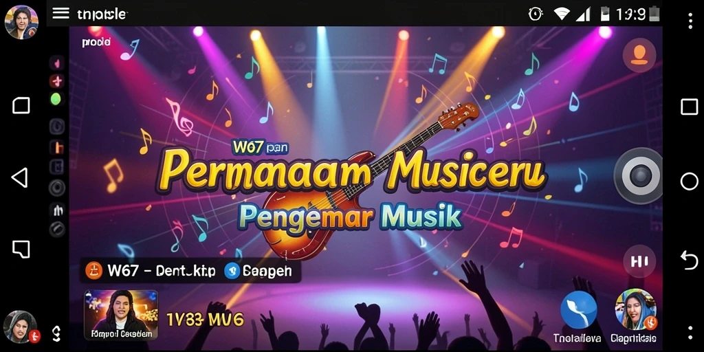 Tampilan gameplay W67 yang menarik dan penuh musik.